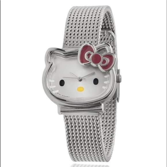 Hello Kitty By Sanrio Ladies Pink Bow Silver Mesh Bracelet Watch HK695D - Picture 2 of 3